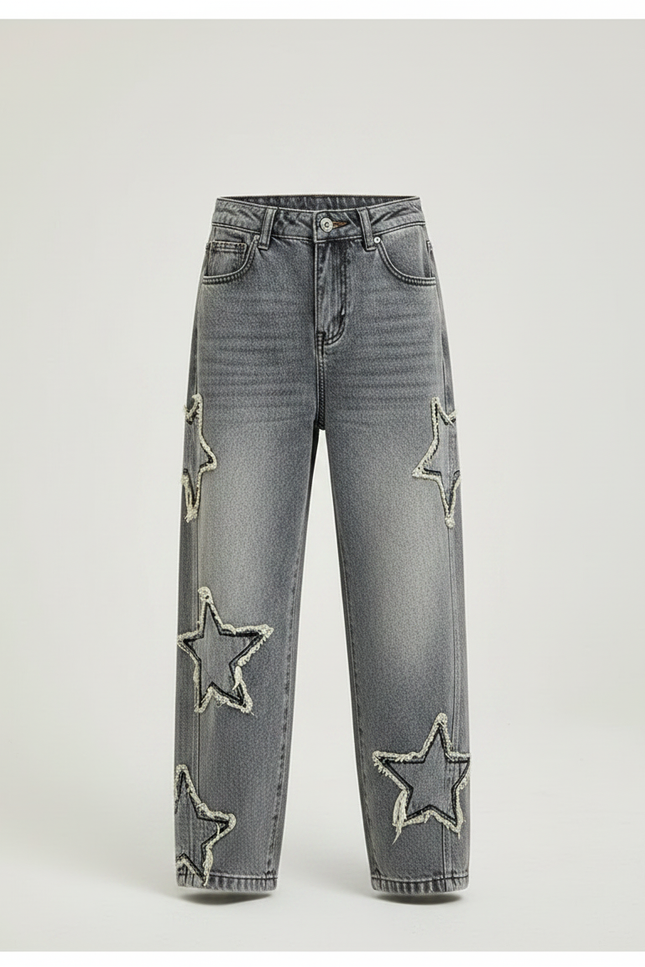 Pantalon Gris Denim Ample Étoiles Déchiré Garçon - Jean - vue 3