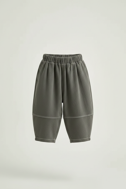 Pantalon Gris Ample Décontracté Harem Enfant Coton - Kaki Molleton - vue 3