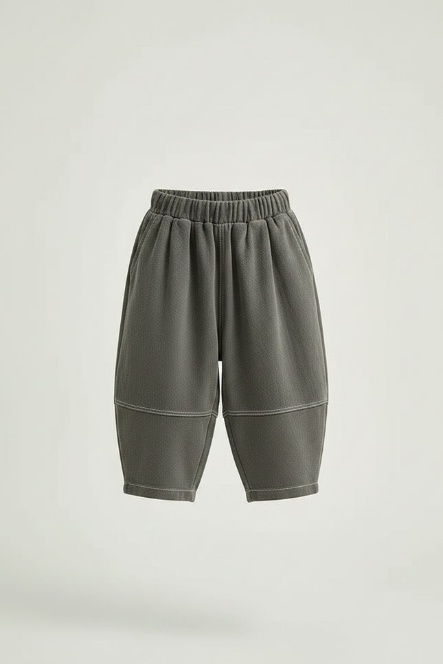 Pantalon Gris Ample Décontracté Harem Enfant Coton - Kaki Molleton - vue 3