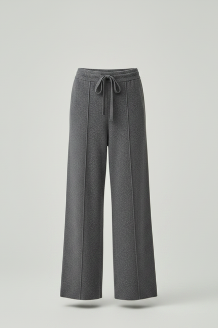 Pantalon Gris Laine Large Tricoté Cordon Femme - vue 3