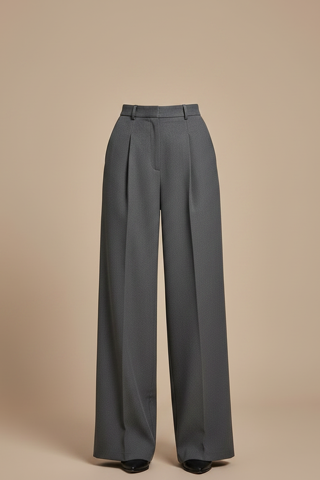 Pantalon Gris Ample Plissé Fluide Élégant - Laine - vue 3