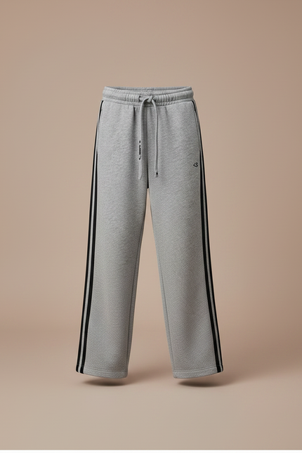 Pantalon Gris Molletonné Ample Sport Rayures Latérales - vue 3