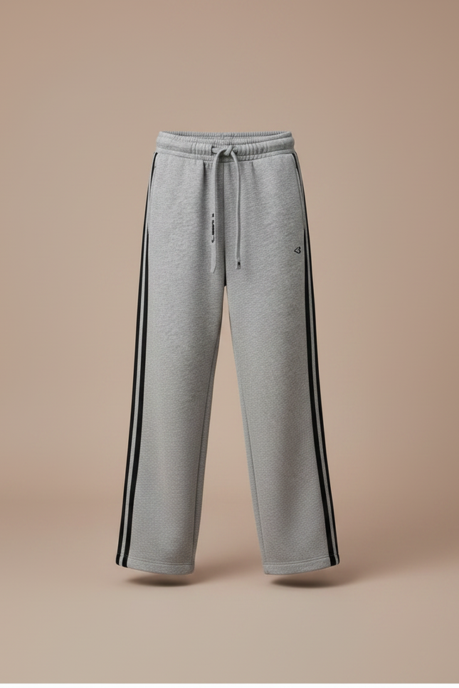 Pantalon Gris Molletonné Ample Sport Rayures Latérales - vue 3