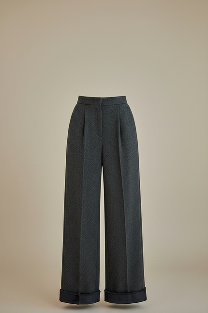 Pantalon Gris Droit Ample Taille Haute Texturé - Tweed - vue 3