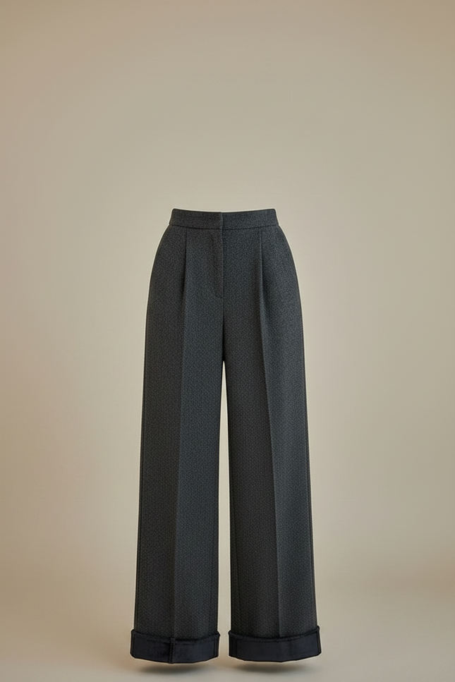 Pantalon Gris Droit Ample Taille Haute Texturé - Tweed - vue 3