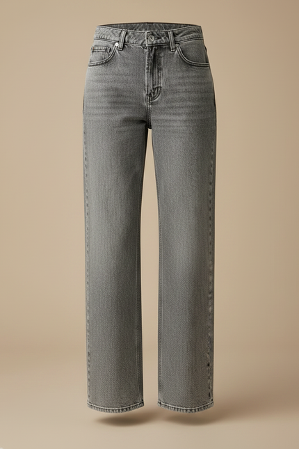 Pantalon Gris Jean Large Délavé Taille Haute Femme - vue 3