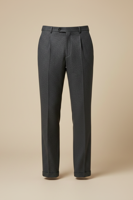Pantalon Gris Plissé Laine Chevron Élégant Homme - vue 3