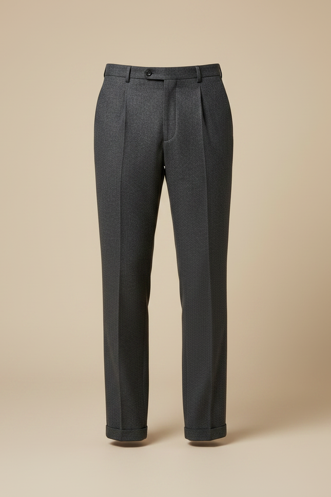 Pantalon Gris Plissé Laine Chevron Élégant Homme - vue 3