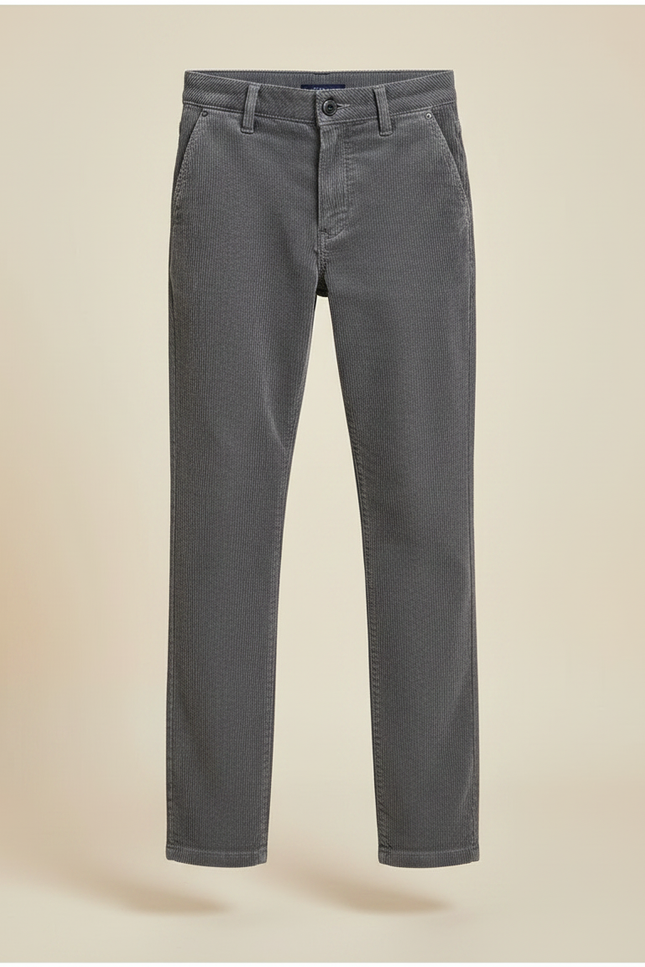 Pantalon Gris Côtelé Droit Décontracté Enfant - Cordé - vue 3