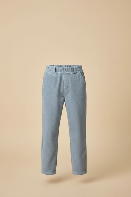Pantalon Gris Côtelé Enfant Décontracté Droit - Bleu Cordé - vue 3