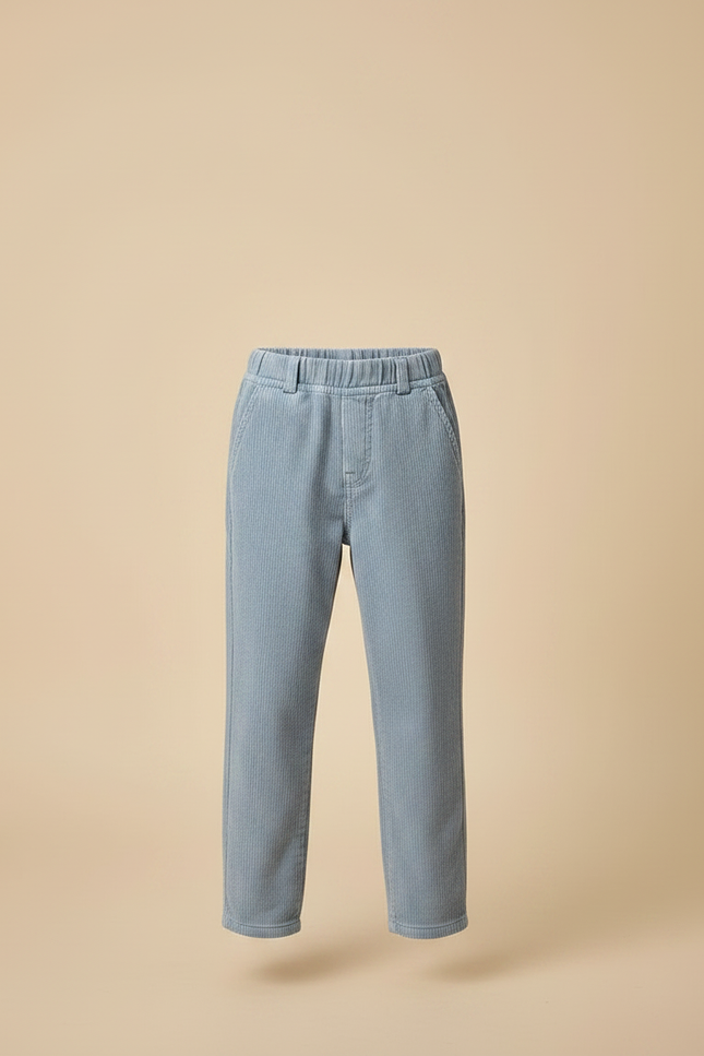 Pantalon Gris Côtelé Enfant Décontracté Droit - Bleu Cordé - vue 3