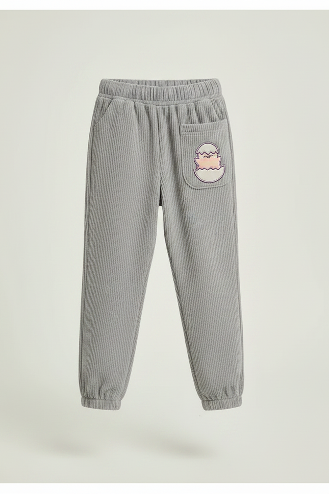 Pantalon Gris Côtelé Confortable Brodé Enfant - Cordé - vue 3