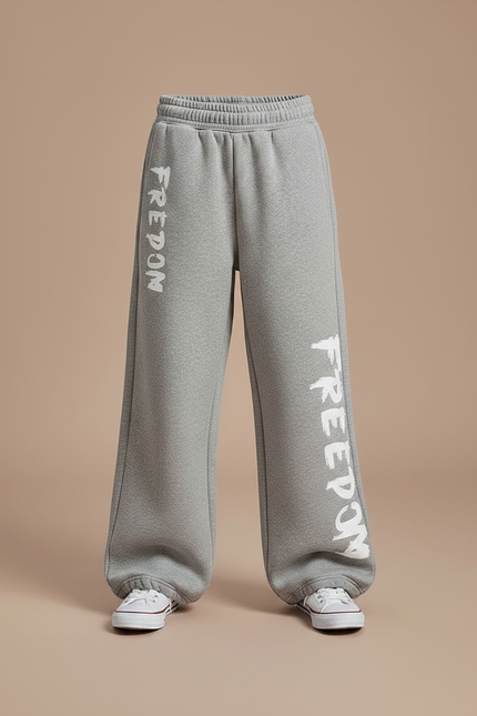 Pantalon Gris Ample Molletonné Lettres Streetwear - vue 3