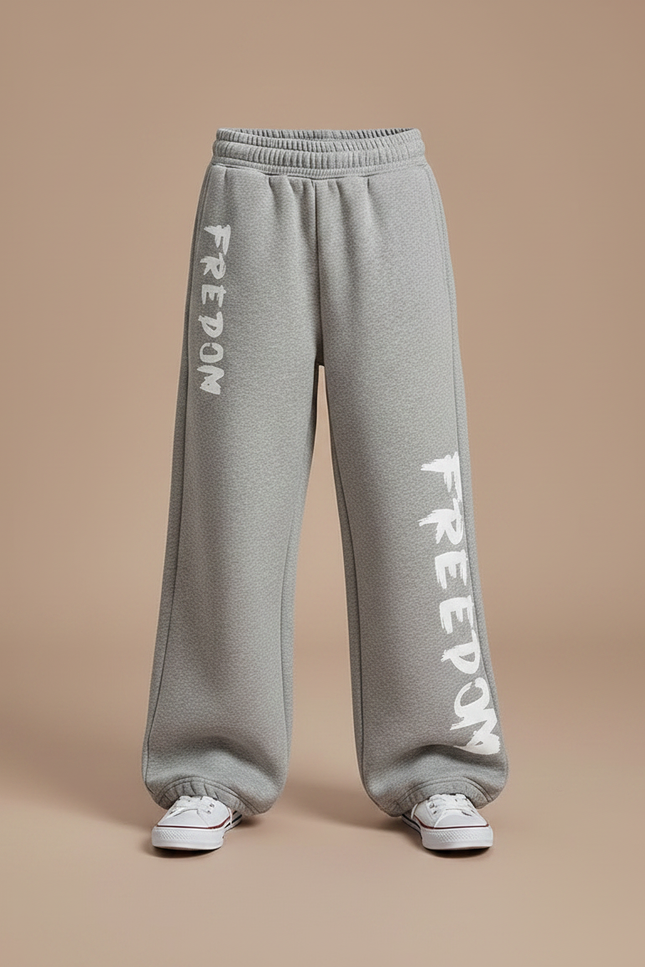 Pantalon Gris Ample Molletonné Lettres Streetwear - vue 3