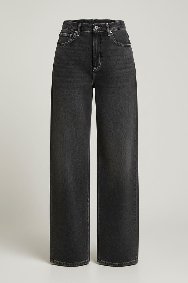 Pantalon Gris Large Délavé, Taille Haute, Streetwear - Jean - vue 3