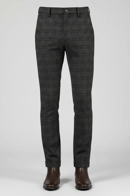 Pantalon Gris À Carreaux Élégant Droit Homme - Tweed - vue 3