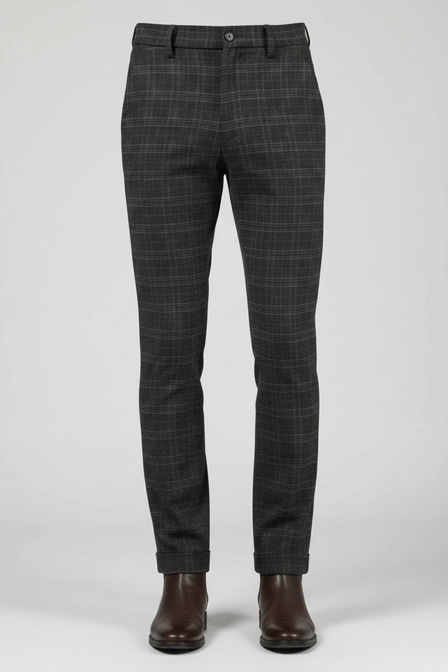Pantalon Gris À Carreaux Élégant Droit Homme - Tweed - vue 3