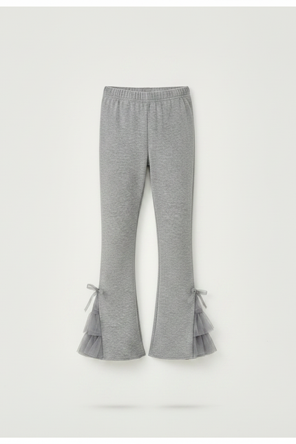 Pantalon Gris Fille Évasé Tulle Nœuds Mignon - Maille - vue 3