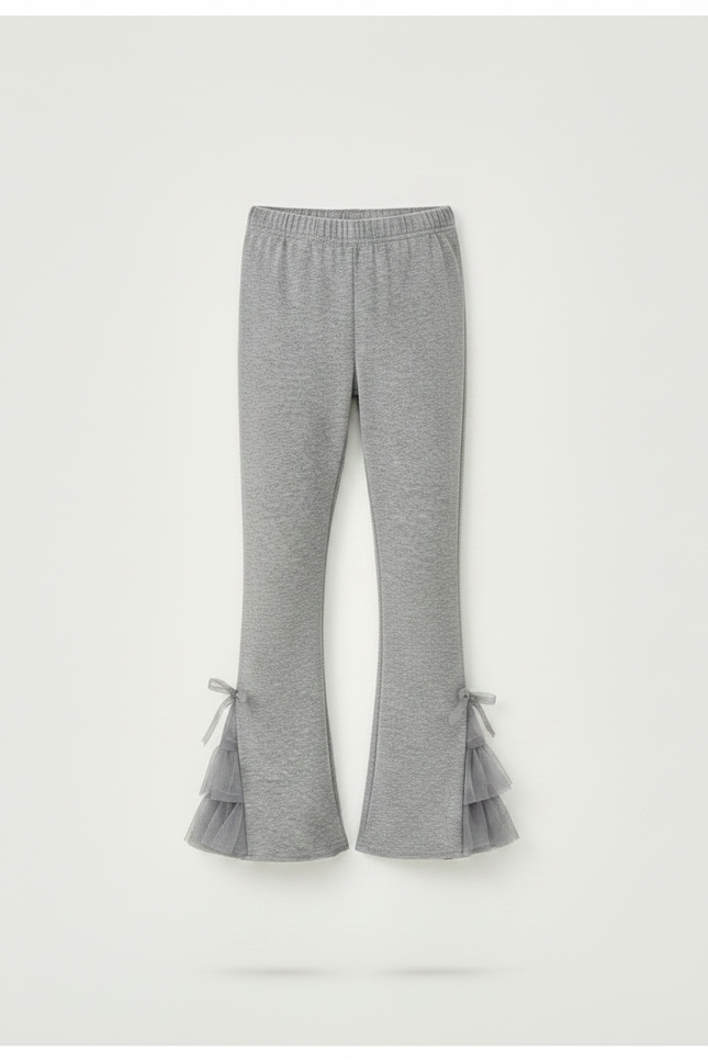 Pantalon Gris Fille Évasé Tulle Nœuds Mignon - Maille - vue 3