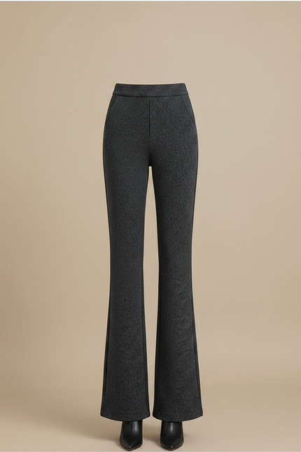 Pantalon Gris Évasé Taille Haute Laine Femme - vue 3