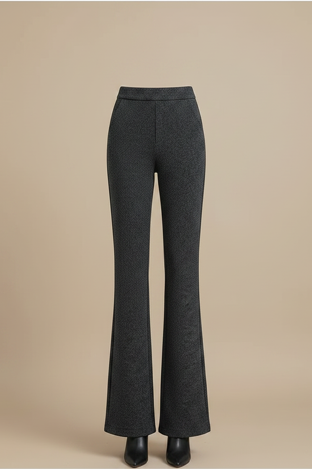 Pantalon Gris Évasé Taille Haute Laine Femme - vue 3
