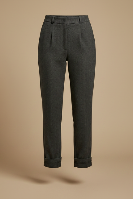 Pantalon Gris Texturé Plissé Ample Femme Élégant - Tweed - vue 3