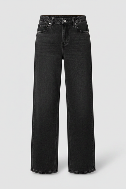 Pantalon Gris Jean Large Délavé Taille Haute Femme Y2K - vue 3