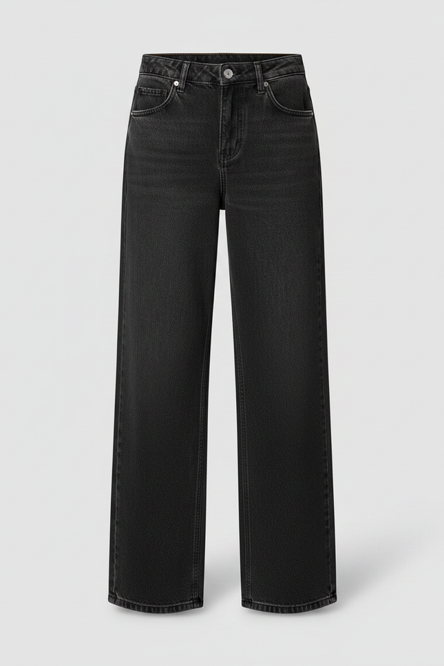 Pantalon Gris Jean Large Délavé Taille Haute Femme Y2K - vue 3