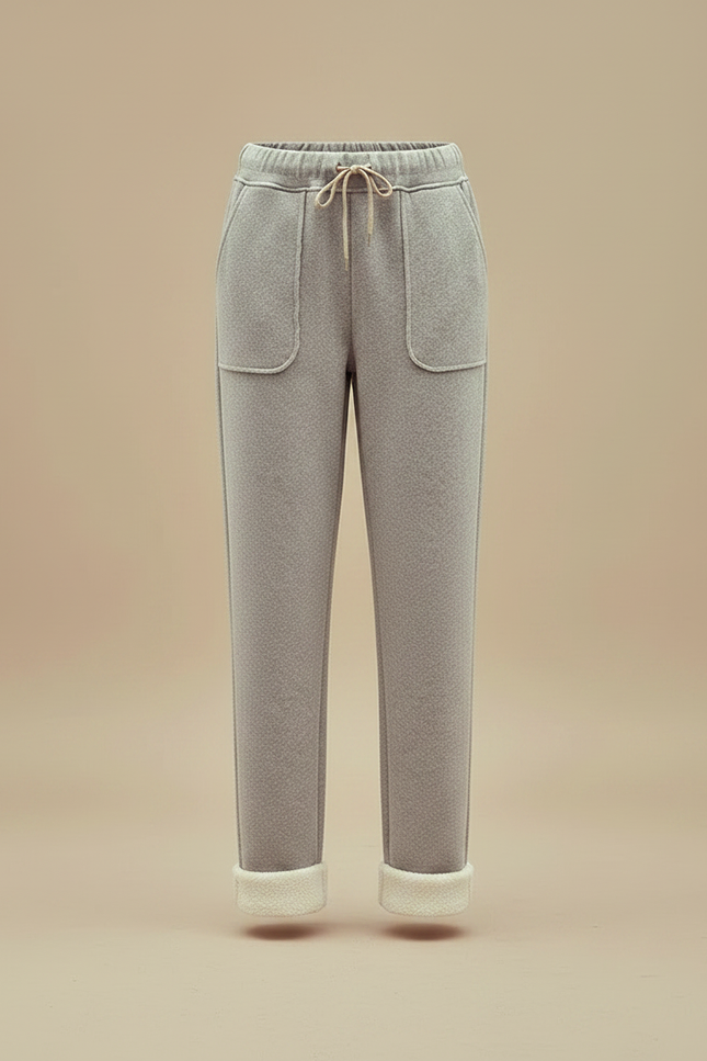 Pantalon Gris Molletonné Doublé Chaud Décontracté Femme - vue 3