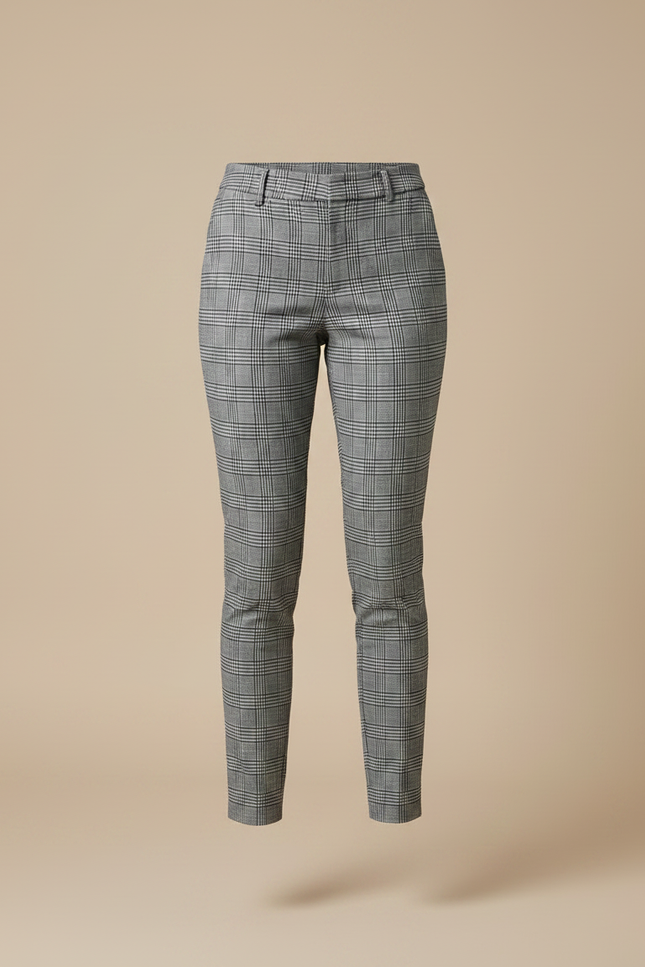 Pantalon Gris À Carreaux Slim Élégant Femme - Laine - vue 3