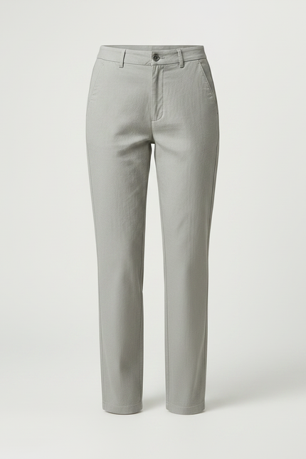 Pantalon Gris Droit Coton Décontracté Femme Léger - vue 3