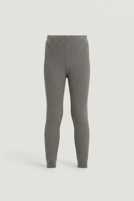 Pantalon Gris Côtelé Tricoté Enfant Fille - Maille - vue 3