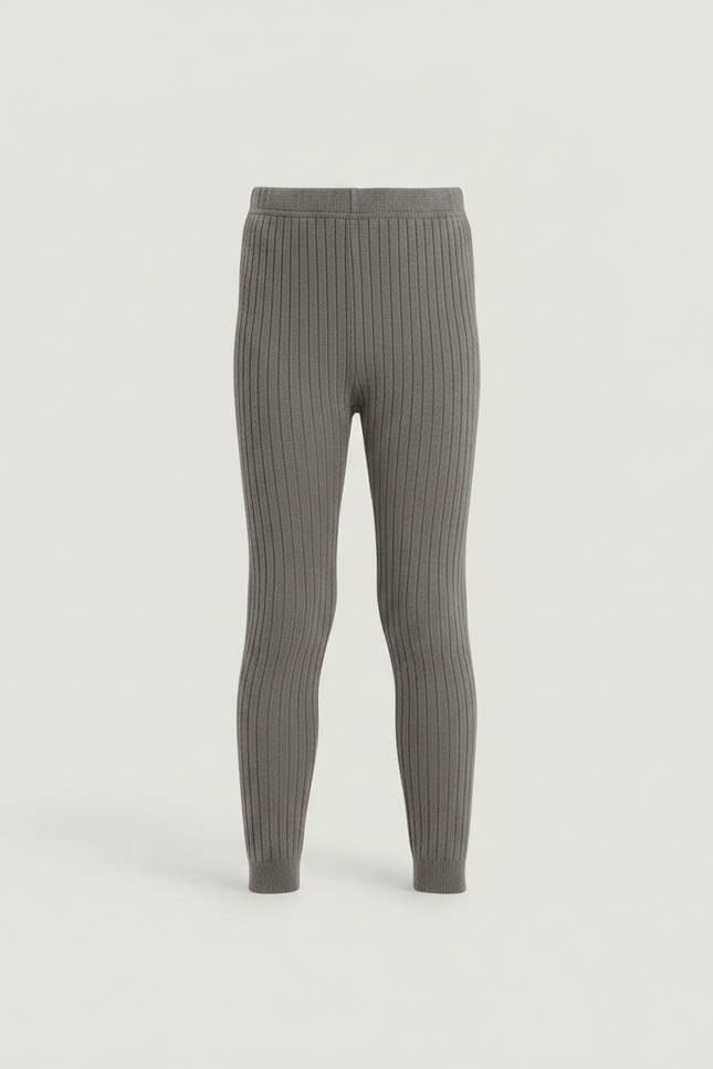 Pantalon Gris Côtelé Tricoté Enfant Fille - Maille - vue 3