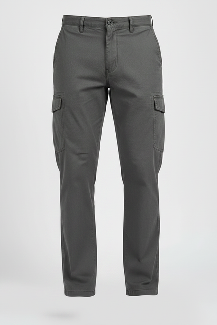 Pantalon Gris Cargo Coton Coupe Droite Décontracté Homme - vue 3