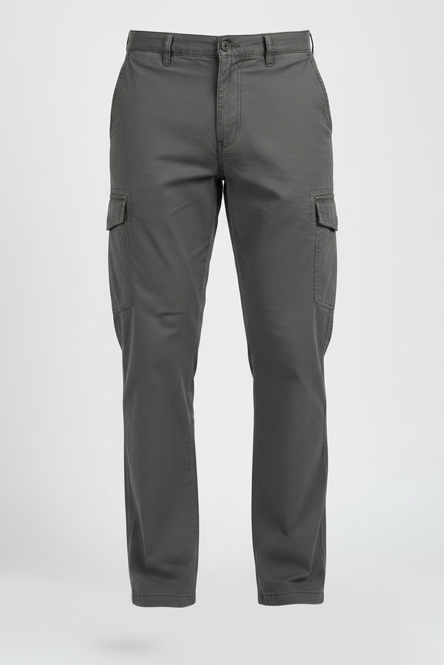 Pantalon Gris Cargo Coton Coupe Droite Décontracté Homme - vue 3