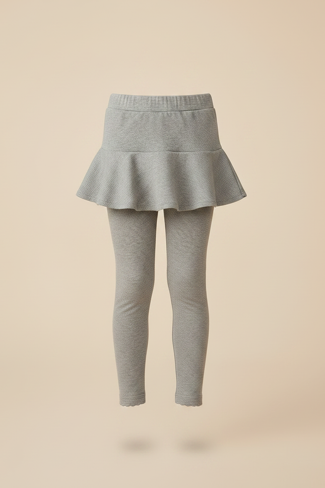 Pantalon Gris Legging Jupe Volantée Confortable Fille - Maille - vue 3
