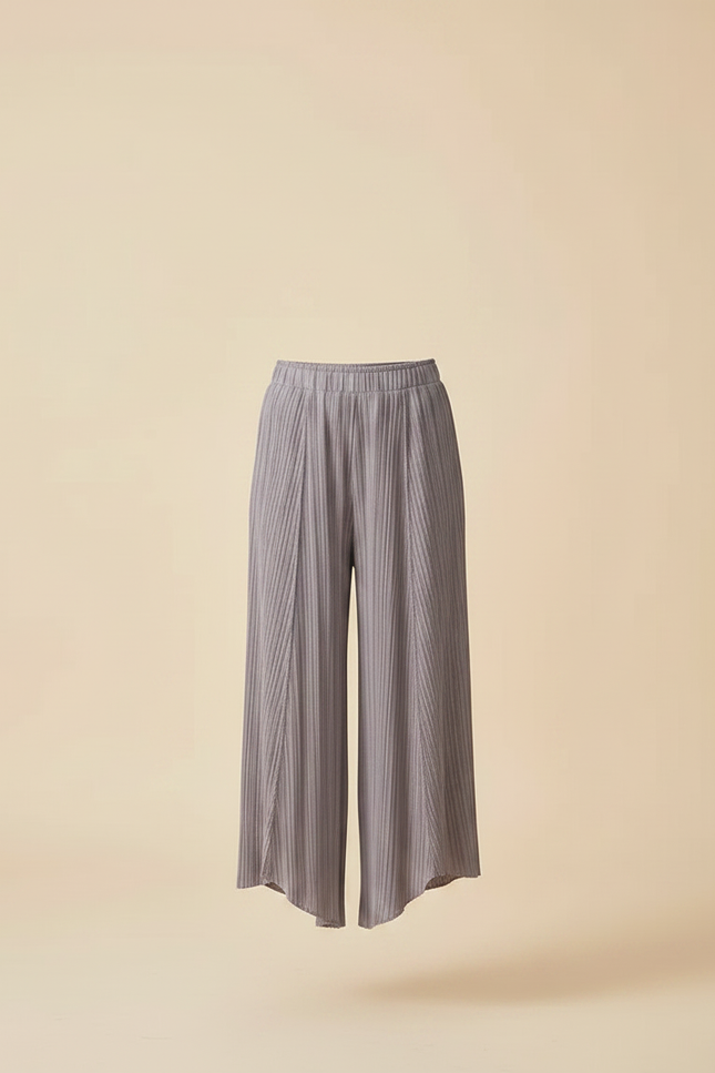 Pantalon Gris Plissé Large Élastique Décontracté Fille - Maille - vue 3