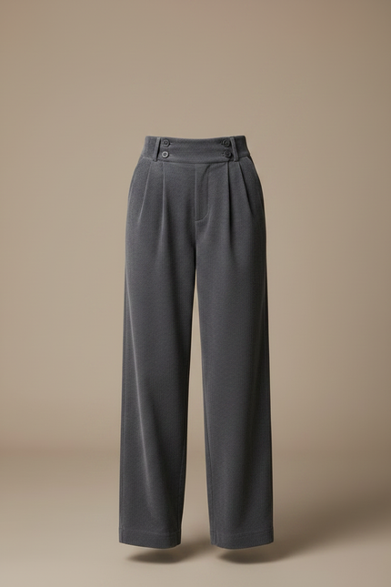 Pantalon Gris Côtelé Large Plissé Taille Haute - Cordé - vue 3