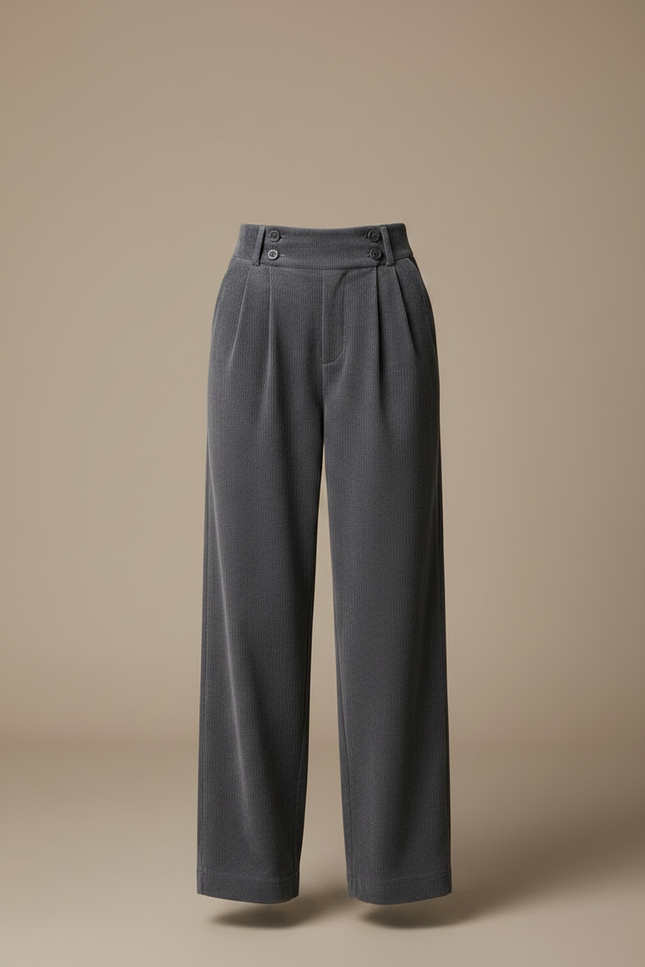 Pantalon Gris Côtelé Large Plissé Taille Haute - Cordé - vue 3