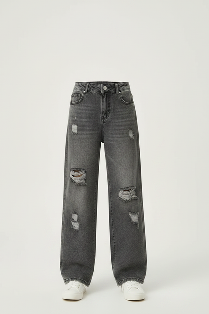 Pantalon Gris Ample Déchiré Décontracté Fille - Jean - vue 3