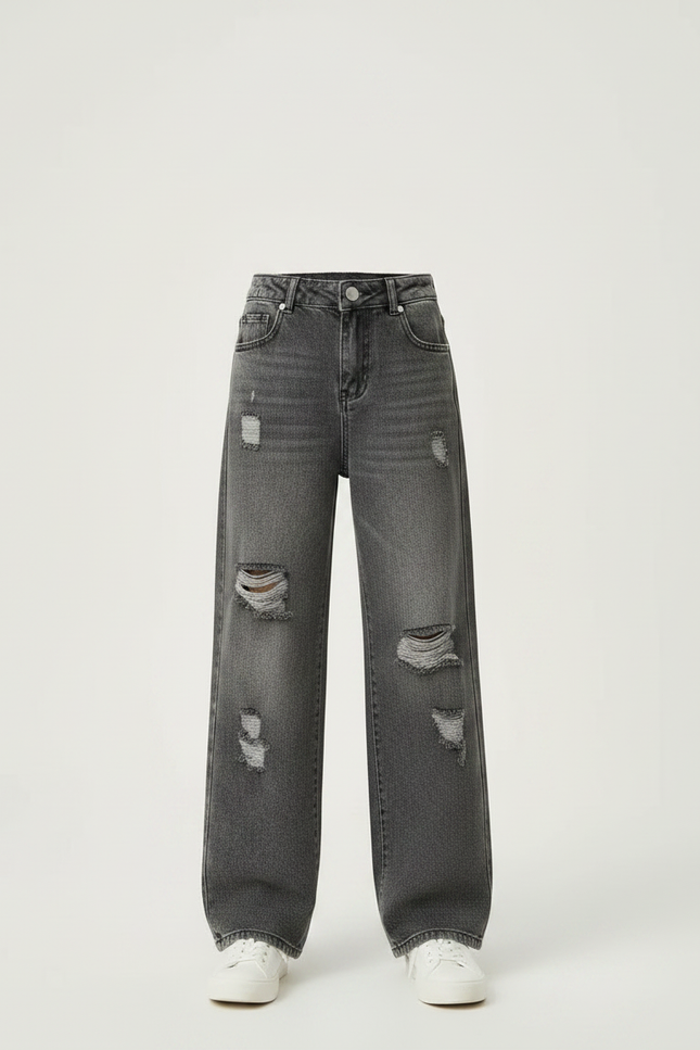 Pantalon Gris Ample Déchiré Décontracté Fille - Jean - vue 3