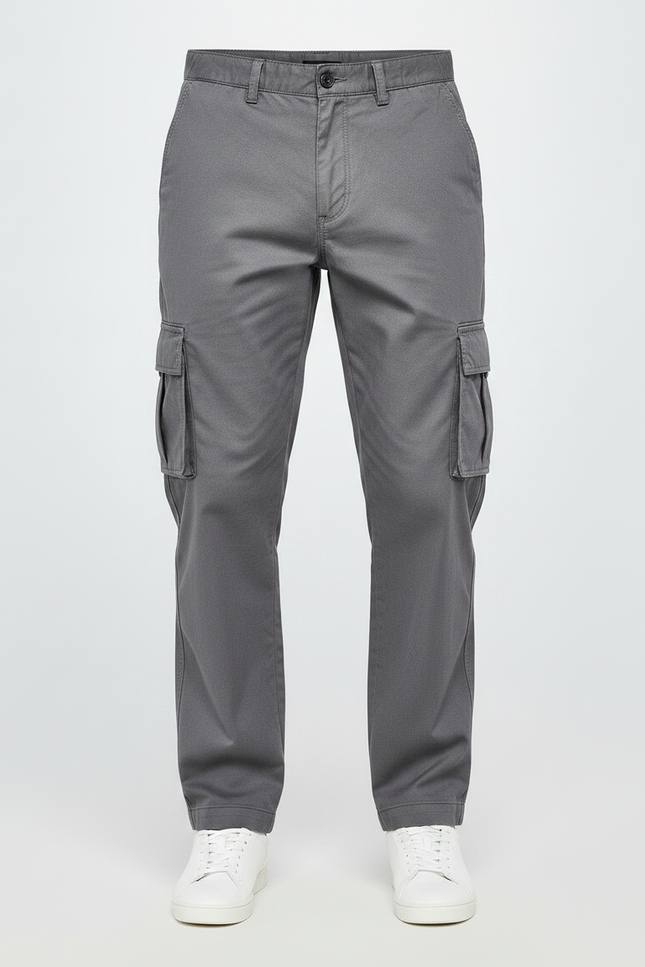 Pantalon Gris Cargo Homme Coton Décontracté Droit - vue 3