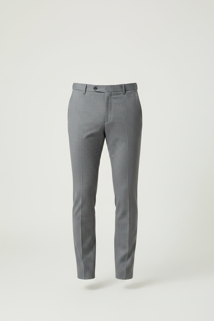 Pantalon Gris Slim Habillé Motif Discret Élégant - Laine - vue 3
