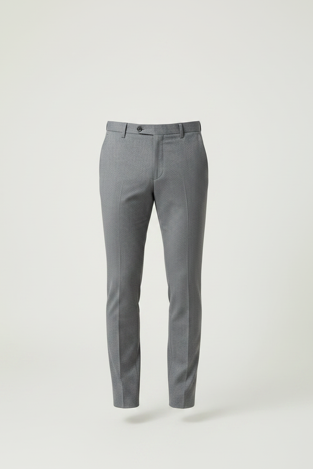 Pantalon Gris Slim Habillé Motif Discret Élégant - Laine - vue 3