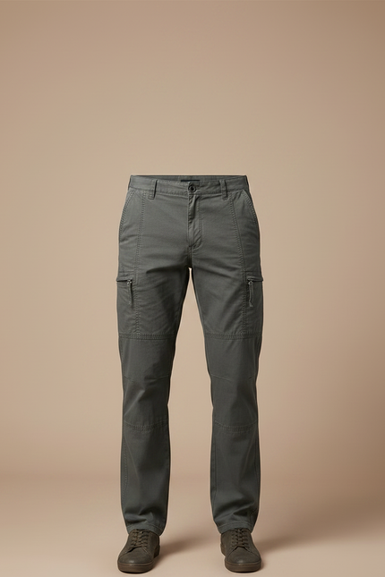 Pantalon Gris Cargo Homme Coton Droit Zippé - Kaki - vue 3