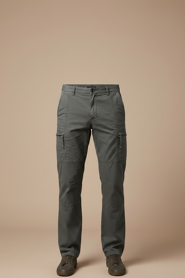 Pantalon Gris Cargo Homme Coton Droit Zippé - Kaki - vue 3