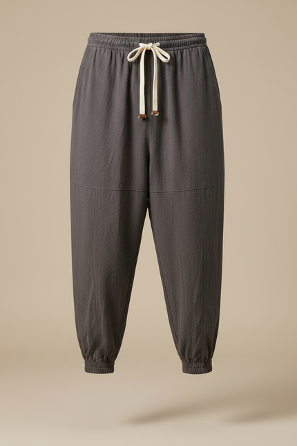 Pantalon Gris Lin Ample Décontracté Homme Cordon - vue 3