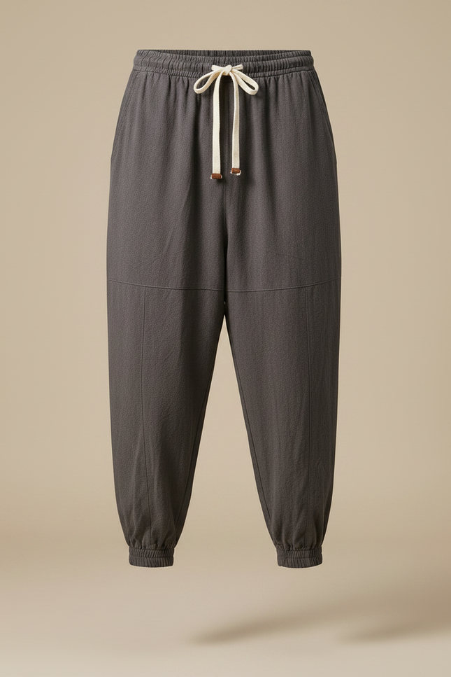 Pantalon Gris Lin Ample Décontracté Homme Cordon - vue 3