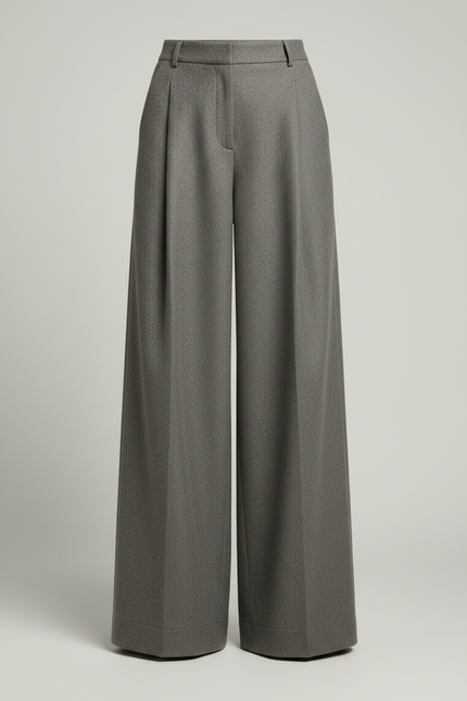 Pantalon Gris Large Taille Haute Plissé Fluide - Laine - vue 3