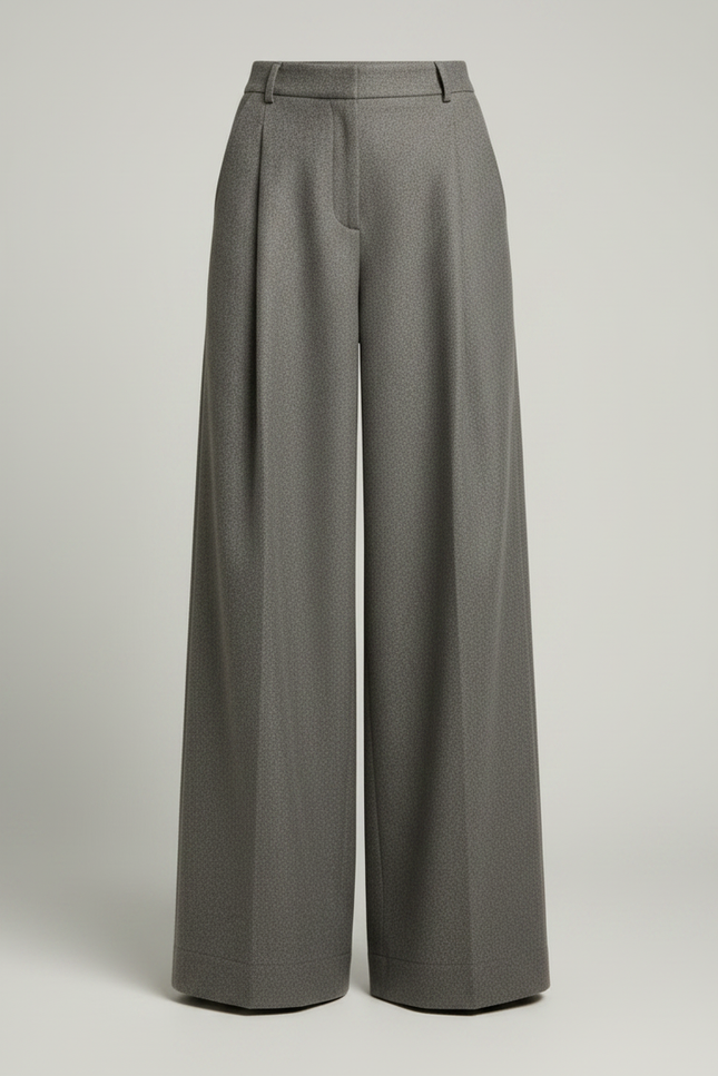 Pantalon Gris Large Taille Haute Plissé Fluide - Laine - vue 3